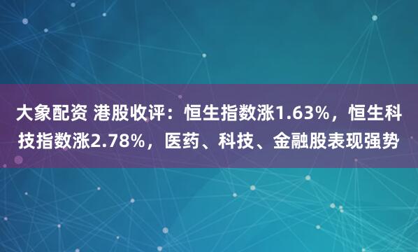 大象配资 港股收评：恒生指数涨1.63%，恒生科技指数涨2.78%，医药、科技、金融股表现强势