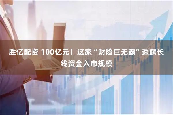 胜亿配资 100亿元！这家“财险巨无霸”透露长线资金入市规模